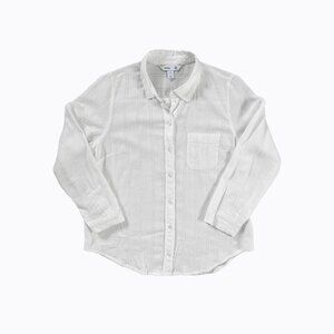 White Cotton Shirt Button-Down S Textural CBK 90s Minimalist Preppy Cottagecore